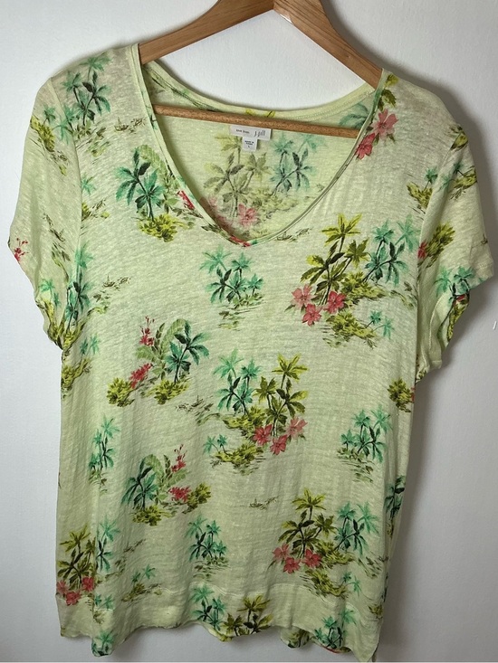 J. Jill Tops - J Jill 100% Linen Tropical Floral Top Short Sleeve Coral Pink Women's L